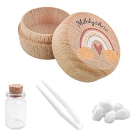 WEFINEST Tooth Box Milk Teeth Boys Wooden Tooth Box Milk Teeth Girls Cute Milk Tooth Box Portable Milk Tooth Box Boys with Desired Bottle, Small Tweezers & Cotton Balls for Lost Tooth