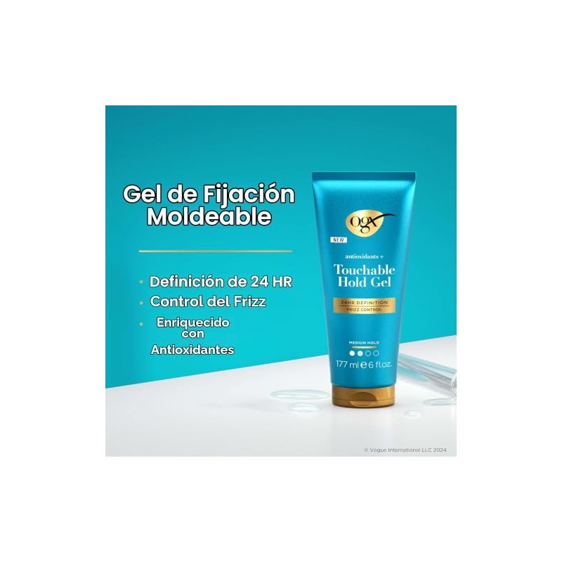 Ogx Touchable Hold Gel Fijador Fijación Media Antioxidantes Controla Frizz