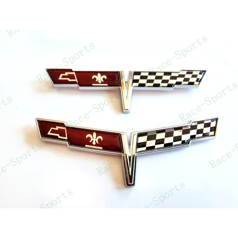 AUTO 2PC Chrome FRONT NOSE Rear Gas Lid Crossed Flag