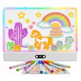 2026 Latest Upgraded 13.8"X10.2" Rechargeable LED Drawing Board with 8 RGB Colors, Glow Doodle Board with Built-in Stand & Hanging Holes, 1500mAh Neon Message Board for Christmas Birthday Halloween