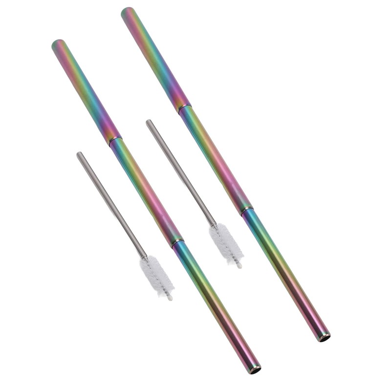 2Pcs Collapsible Metal Straw 304 Stainless Steel Drinking Travel Telescopic