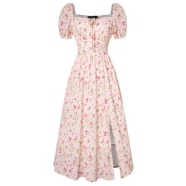 Floral Dress for Women Plus Size Summer Square Neck Corset Midi Dresses Beige Red Floral S
