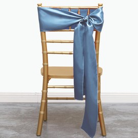 MAGTOWNE Set of 50 Satin Dusty Blue Chair Sashes for Wedding, 7 X 108 Inches Dusty Blue Chair Bows for Party, Satin Chair Ribbons Ties for Weddings Church Ceremony Event Chair Decorations