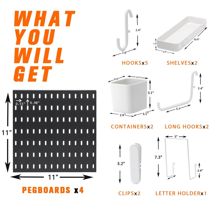 VEOFEMLEA Pegboard Combination Kit, 4 Peg Boards Black Pegboard for