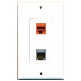 RiteAV 1 Port Shielded Cat6 Ethernet 1 Port Cat6 Ethernet Orange Wall Plate Oversized Jumbo MIDI