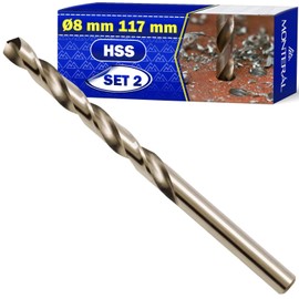 2 Pezzi HSS Punte Trapano Metallo Professionali Ø 8 mm 117 mm in Acciaio Temprato M35 con 5% Cobalto - Punte Trapano Ferro per Ferro Acciaio Metalli Non Ferrosi - MONTERAL