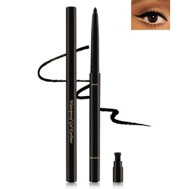 Black Gel Eyeliner for Older Women, Waterproof Smudge-Proof Retractable Eye Liner Pencil, Long Lasting, Matte Cream Eyeliner Waterline with Sharpener, Eye Liner for Mature Women Sensitive Eyes-1Pcs