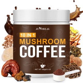 JUYIHEAL Mushroom Coffee, 10 in1 Mushroom Powder Coffee with Lions Mane, Chaga, Reishi, Cordyceps, Maitake, Shiitake, and Turkey Tail for Energy, Focus, Immune Support, 180g