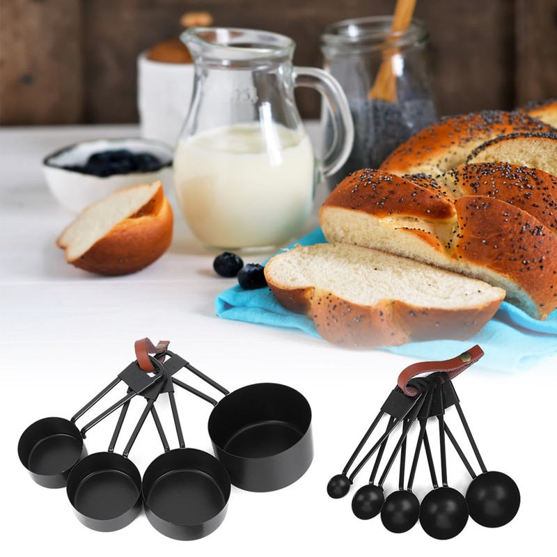 9PCS Black Stainless Steel Measuring Cups Set Coffee Spoon with