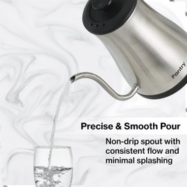 PantryPro Gooseneck Electric Kettle with Temperature Control, 34oz/1.0L Rapid Boil, Stainless Steel Interior, Auto Shut-Off, 1500W, Boil-Dry Protection, LED Indicator - Steel