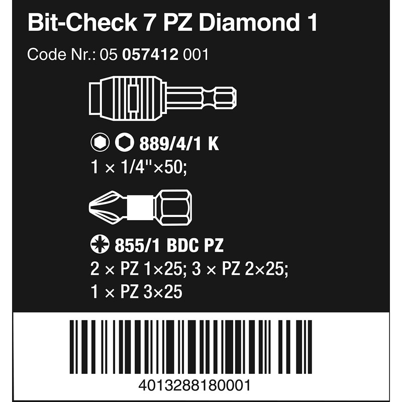 Wera 05057412001 Bit-Check PZ"Diamond 1" (7 Piece)