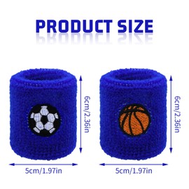 Emperoch 6 Pcs Children's Sports Wristbands, Blue Polyester Wrist Sweatbands with Baseball/Football Design for Children Sports Football Basketball Soccer Running Tennis Athletics Jogging (Football)