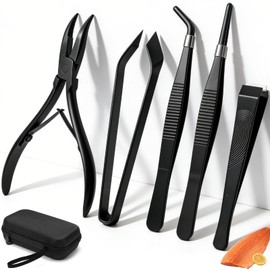 6 PCS Fish Bone Tweezers Set, Stainless Steel Fish Bone Pliers, Kitchen Fish Pin Deboner Tools, Professional Chef Deboning Tweezers, Flat Slant Bone Remover for Salmon, Trout