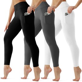 SUNCLOVE 3 Pack Leggings with Pockets for Women High Waisted Tummy Control Womens Leggings Yoga Pants