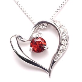 A.UN Jewelry 925 Birthstone Heart Necklace, Sterling Silver, Garnet Zirconia