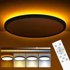 zemty 12 Inch LED Ceiling Light with Night Light 1800K, 3000K/4000K/6500K Dimmable Light Fixtures with Remote Control,24W 2400lm Low Profile Ceiling Lamp for Bedroom LivingRoom Kitchen-Black