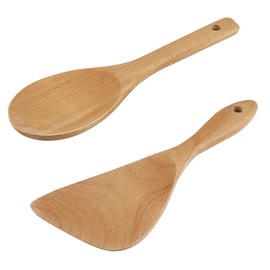DOERDO 2Pcs Wooden Rice Paddle Nonstick Spatula Cooking Utensil for Sushi, Mashed Potato, 8.9" x 2.9"