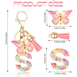 DAJISI Initial Letter Keychains for Women and Girls, Alphabet Initial Letter Key Ring Tassel Butterfly Pendant Keychain for Wallet Backpack Handbags