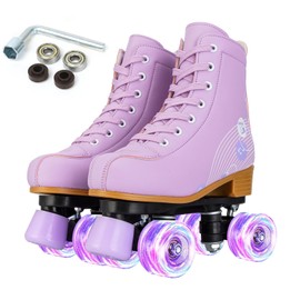 SilverTree Roller Skates for Women and Girls PU Leather High-top Adult Roller Derby Skates Wheels Light Up Roller Skates Four-Wheel Shiny Roller Skates for Girls Boys Men Unisex