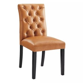 Modway Duchess Solid Wood and Button Tufted Vegan Leather Dining Chair in Tan