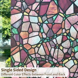 funlife Original Hand-Drawn Privacy Stained Glass Window Film, Reusable Single Sided Static Cling Glass Covers Suitable for Entryway, Decor for Bathroom Glass Window, 35.43"x118", Boho Cobblestones
