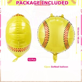 Softball Party Balloons,12pcs Softball Foil Balloons for Gender Reveal Baby Shower Decoration,Sports Theme Boys Girls Birthdays Party Supplies