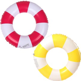 Swimming Ring, Pack of 2 Air Mattress Swimming Hoops, Inflatable, Summer Floating Water Toy, Durable Cool Swimming Ring for Pool, Sand, Beach Party (Red + Yellow 70)