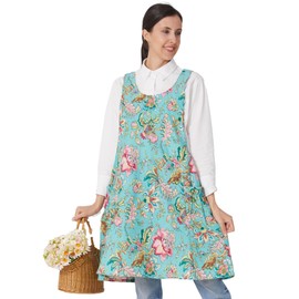 APRONNER Cozy Adjustable Cross Back Aprons for Women with Pockets Cotton Linen Cooking Kitchen Baking Noble Flowers