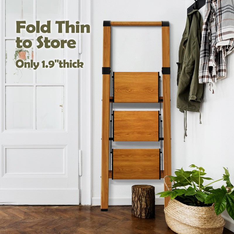 Taranta 3 Step Ladder, Portable Folding Ladder with Wide Pedal,
