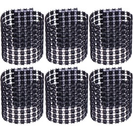 Waycreat 50pcs Black Napkin Rings, Rhinestone Napkin Rings Diamond for Large Events, Table Decorations, Wedding, Party, DIY