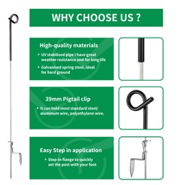 FENSMILE Fence Shock 41 Inches Systems Pig Tail Step-in Fence Post, Stainless Steel for Garden and Farm, Portable Fence Ideal for Electric Fencing - Pack of 30 Black