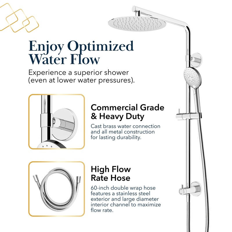 BATH ROYALE Rain Shower Head & Detachable Handheld Spray Combo,