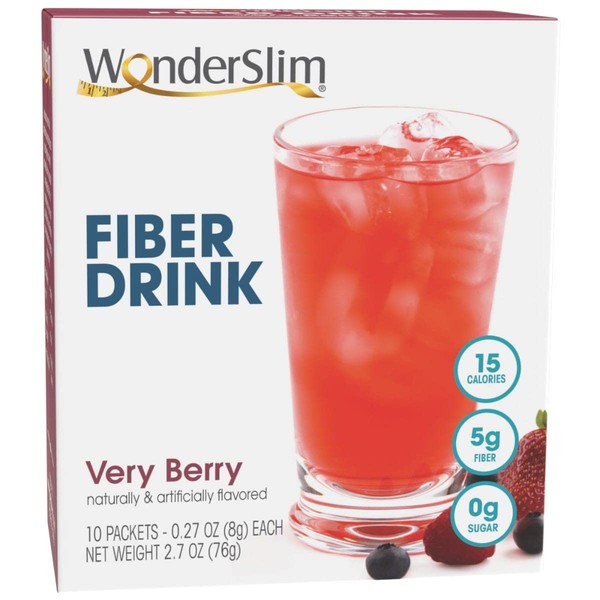 WonderSlim Fiber Drink, Very Berry, 15 Calories, 5g Fiber, 0g Fat, 7 Vitamins & Minerals (10ct)