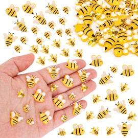 lasuroa 100 Pieces Resin Honey Bees for Crafts, 4 Designs Tiny Resin Bees, Small Decorative Honey Bee Decorations for DIY Table Decorations for Animal Birthday Party