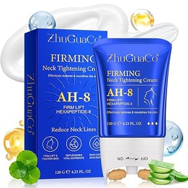 AH-8 Neck Firming Cream, Neck Creams for Tightening and Firming Crepey Skin, Hexapeptide Neck Tightening Cream with Roller – Moisturizing & Reduces wrinkles, fine lines & double chin - 4.23oz