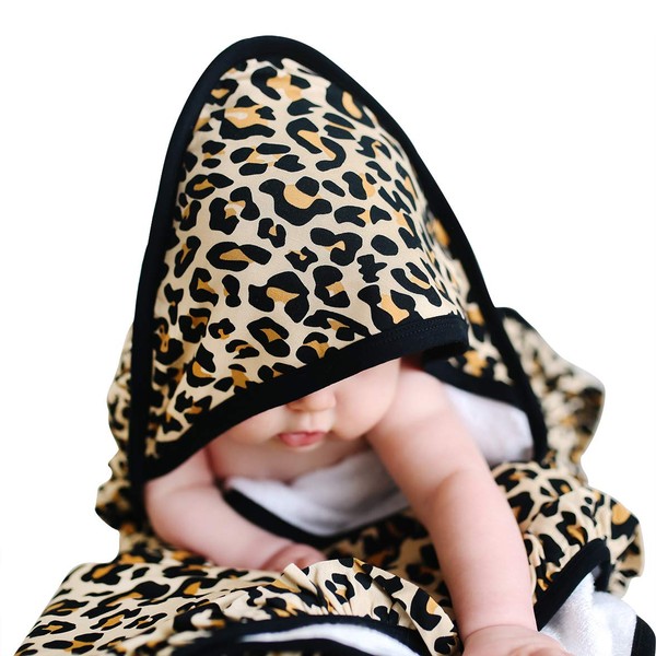 Posh Peanut Toalla con capucha y volantes para bebé, toalla de algodón para bebé, para casa, playa, piscina, toalla de baño súper suave para recién nacido, gran idea (Lana Leopard Tan)