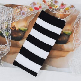 Intgoodluckycc Striped Womens Over The Knee Socks, Thigh High Socks for Women, Long Knee High Stockings Leg Warmers (1 Pair - Black and White Stripes)