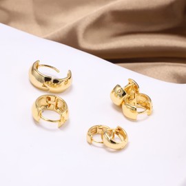 Krstudent 3 Pairs Gold Hoop Earrings Pack 18K Gold Plated Small Hypoallergenic Hoop Huggie Earrings Set for Women Girls