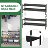 Black 2-Tier Long Stackable Bamboo Wood Shoe Rack for Closet,