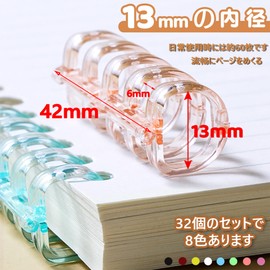 Binder Rings, Set of 32, Set of 8 Colors, Loose Leaf Rings, Removable, A4/A5/B5 Loose Rings, Binding Jiggers, 5 Holes, Hole Diameter 0.6 inches (15 mm), Perfect for File Book Making, Word Books,