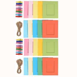 byou Paper Photo Frames, Wall Decoration Set with 20 Pieces, Multicoloured, Mini Wooden Clips and 2 Pieces Twines, 42 Pieces