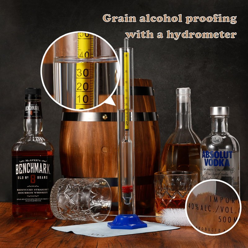Alcohol Hydrometer Meter Test Kit 0-200 Proof & Tralle,with Glass