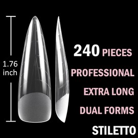 Wellquinn 3XL Dual Nail Forms, 240pcs Long Almond Extension Poly Nail Gel Nail Forms Full Cover Nail Molds 12 Sizes for Solid Nail Gel Glue Nail Art Design Salon&DIY