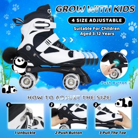 Nattork Roller Skates for Kids, 4 Size Adjustable Panda Quad Skates with All Light Up Wheels,Panda Roller Skates for Kids Children - Best Birthday Gift for Outdoor Sports