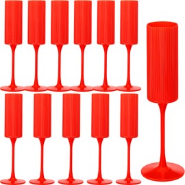 12 Pack Champagne Flutes, 6 OZ Plastic Wine Glasses - Reusable, Elegant for Wedding Reception, Birthday, Toasting, Parties - Vintage Mimosa Stemware with Long Stem, Party Bar Supplies,Vibrant Red