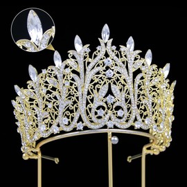 QXMYOO - Tiaras extra grandes para mujer, coronas altas de vidrio austriaco, tiara de plata de regreso a casa, corona de reina, gran diadema de diamantes de imitación para cumpleaños, graduación,