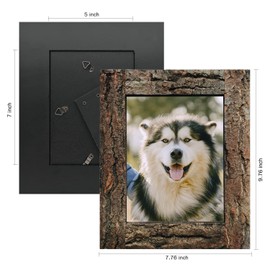 IKEREE 5x7 Rustic Picture Frames with Real Bark, Made of Natural Wood and Real Glass, Display Pictures for Tabletop or Wall Mounting.