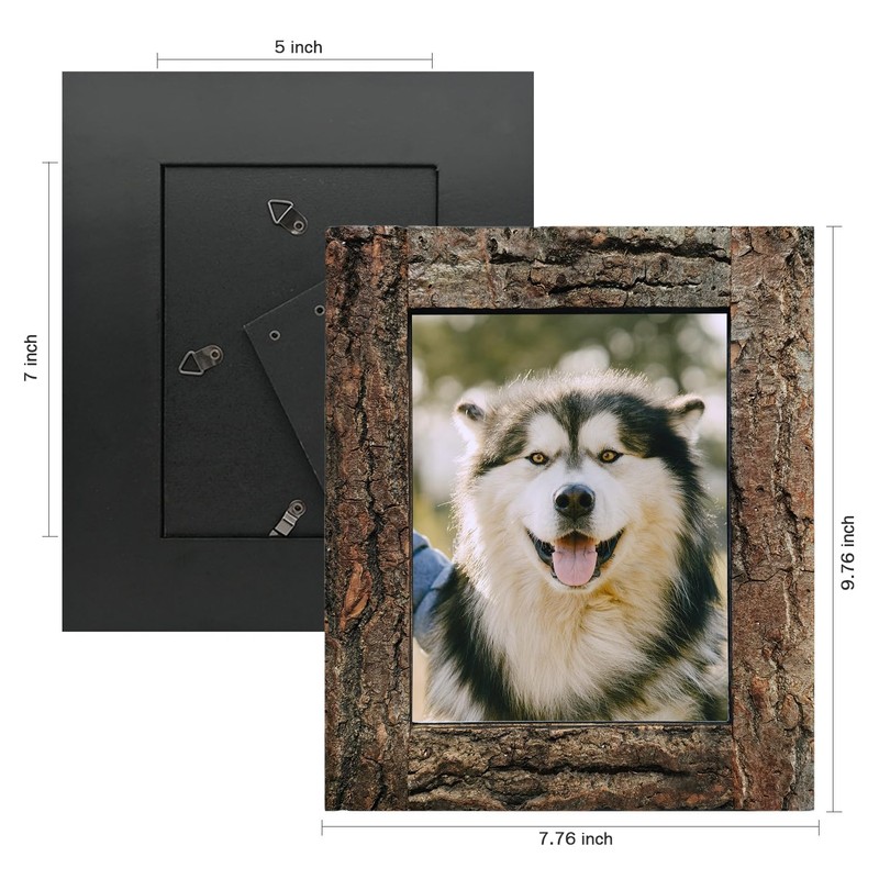 IKEREE 5x7 Rustic Picture Frames with Real Bark, Made of