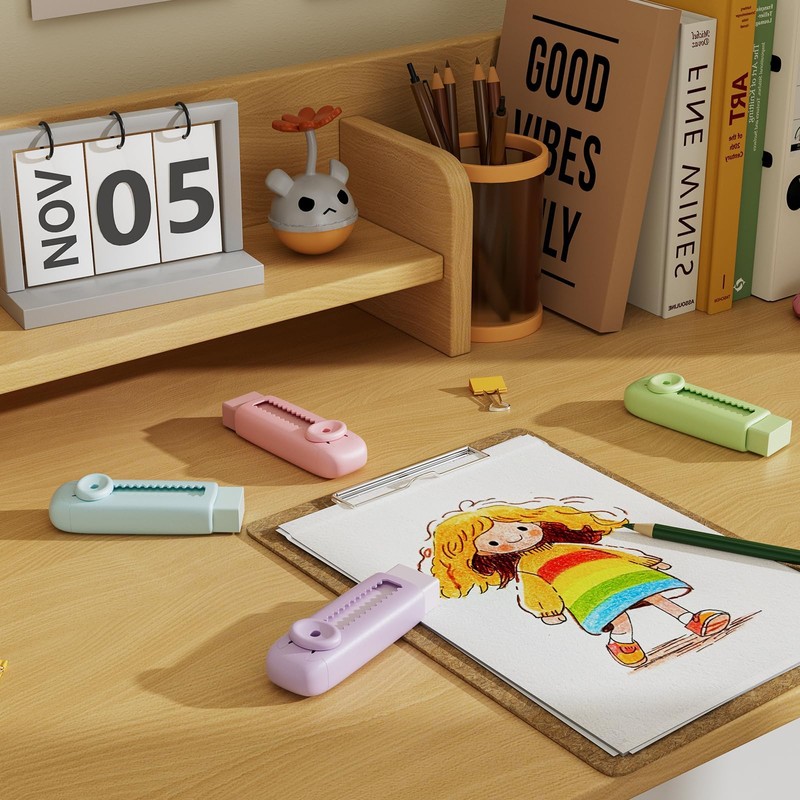 SAINT NIEVE 8-Piece Sliding Retractable Pencil Erasers - 4 Cute