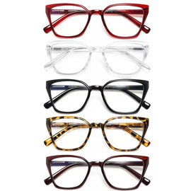 EYEURL Cat Eye Readers for Women - 5 Pack Blue Light Blocking Reading Glasses Ladies +2.75 Fashion Square Frames Magnification with Spring Hinge